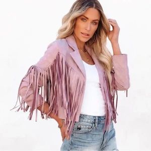 VICI WALFORD CROPPED FRINGE FAUX SUEDE JACKET